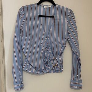 Veronica Beard Striped Faux Wrap Blouse